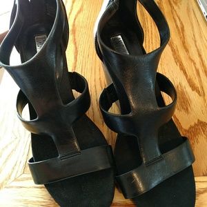 Black leather wedges
